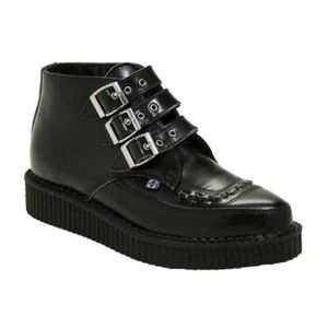 TUK Black Patent Leather 3 Buckle Creeper Booties Sz 10-9